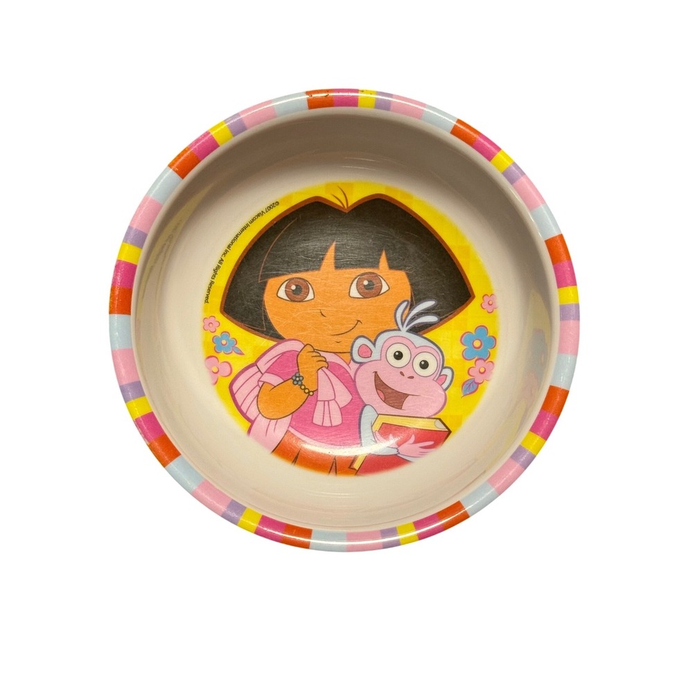 VTG Zak Designs Dora the Explorer Melamine Bowl Pink Striped Boots 2007 Viacom